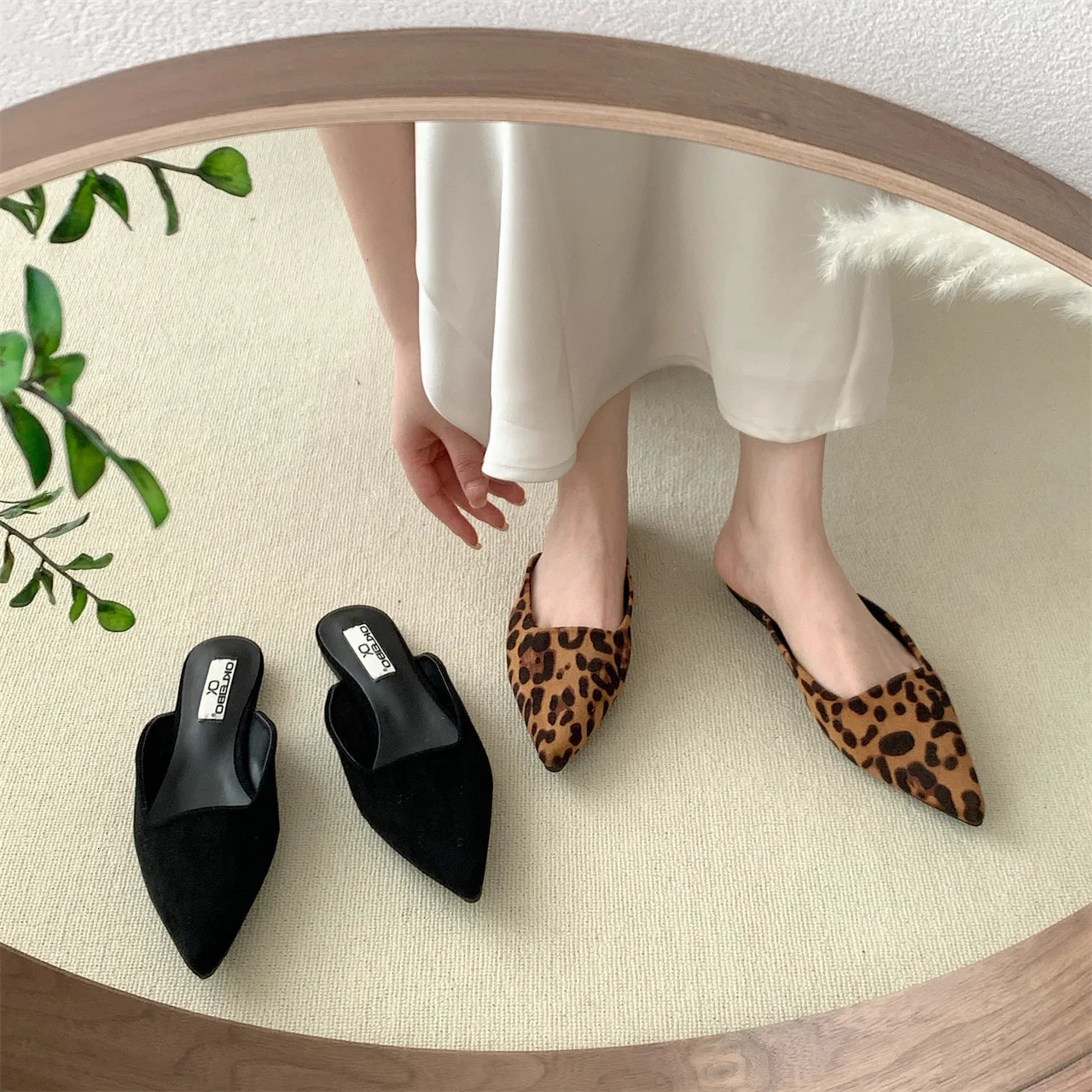 Pointed Toe Mules Fashion Leopard Print Women Slippers Casual Womens Shoes Women Low Heels Elegant Ladies Outdoor Slide 240629