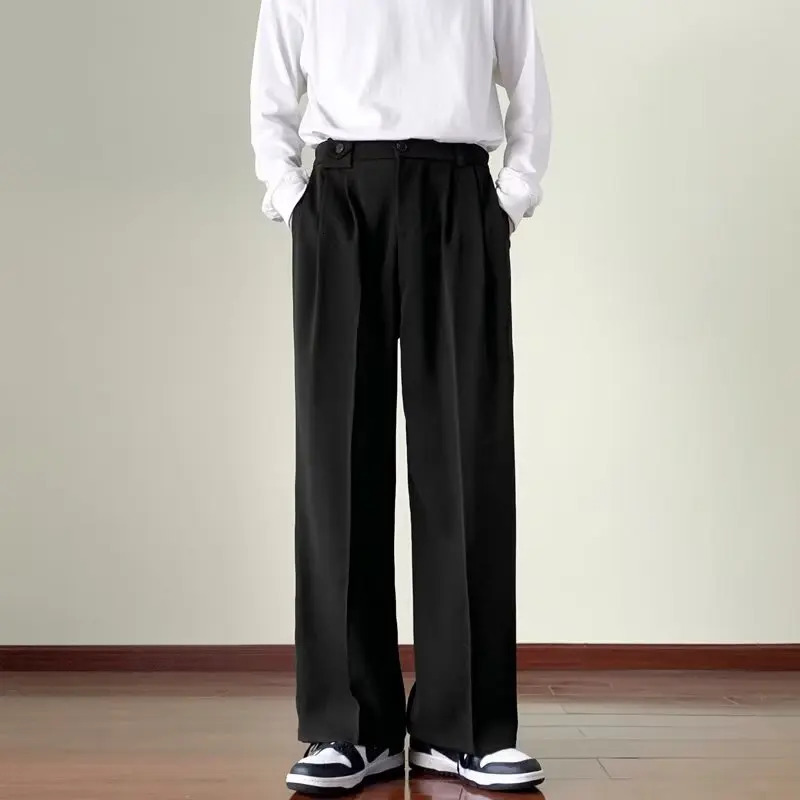 Brown Black Suit Pants Men Fashion Social Mens Dress Korean Loose Straight Wide Leg Office Formal Trousers 240625