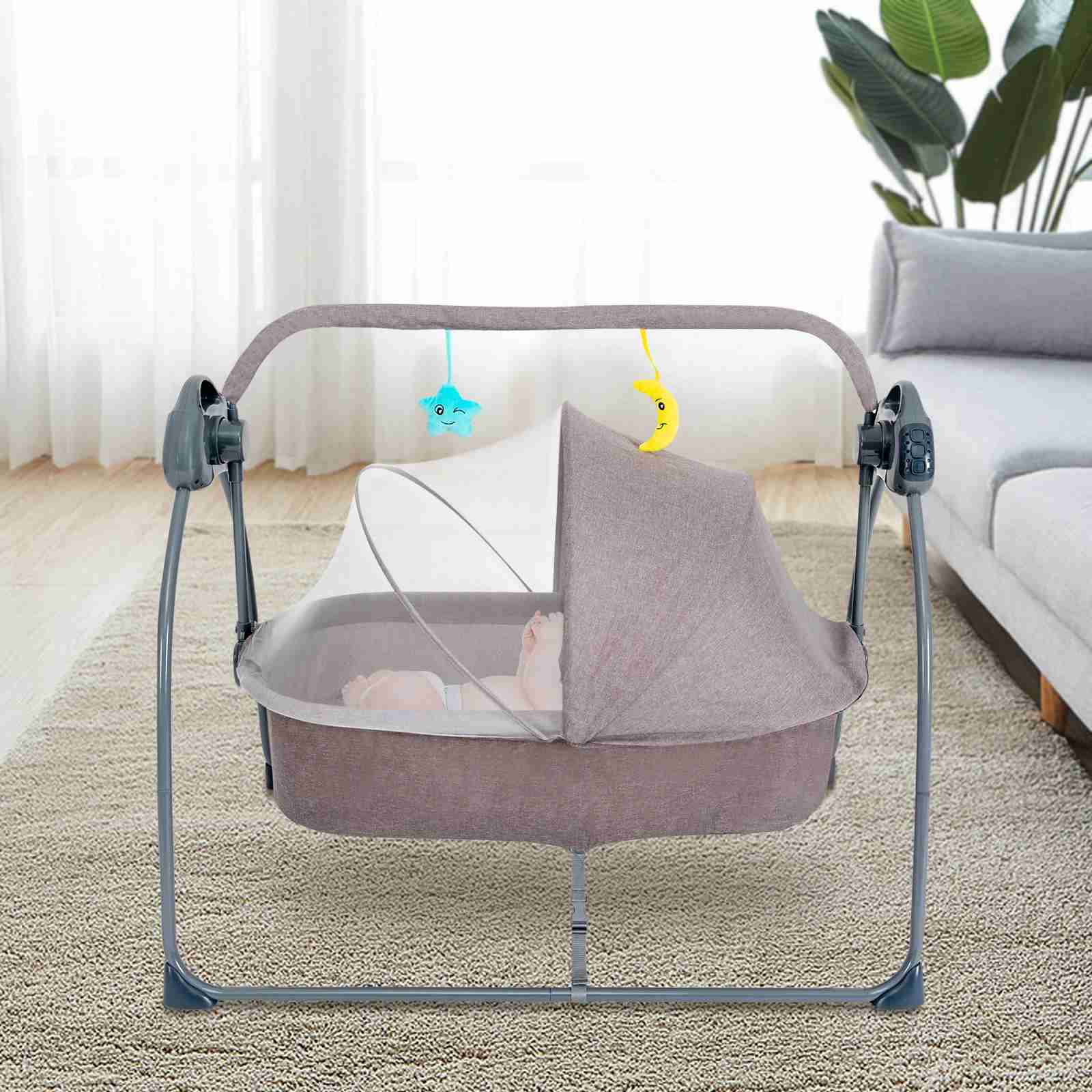 Baby Cribs Baby Cradle Swing 5 Speed Electric Stand Crib Auto Rocking Chair Bed with Remote Control Infant Musical Sleeping Basket for 0-1 WX