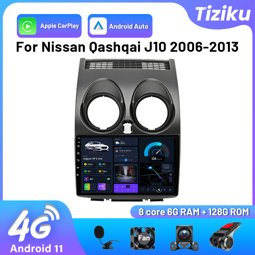 2Din Android Multimedia Player Autoradio FM AM 4Core Radio Car For Nissan Qashqai J10 2006 2007 2008 2009 2010 2011-2013 9inch