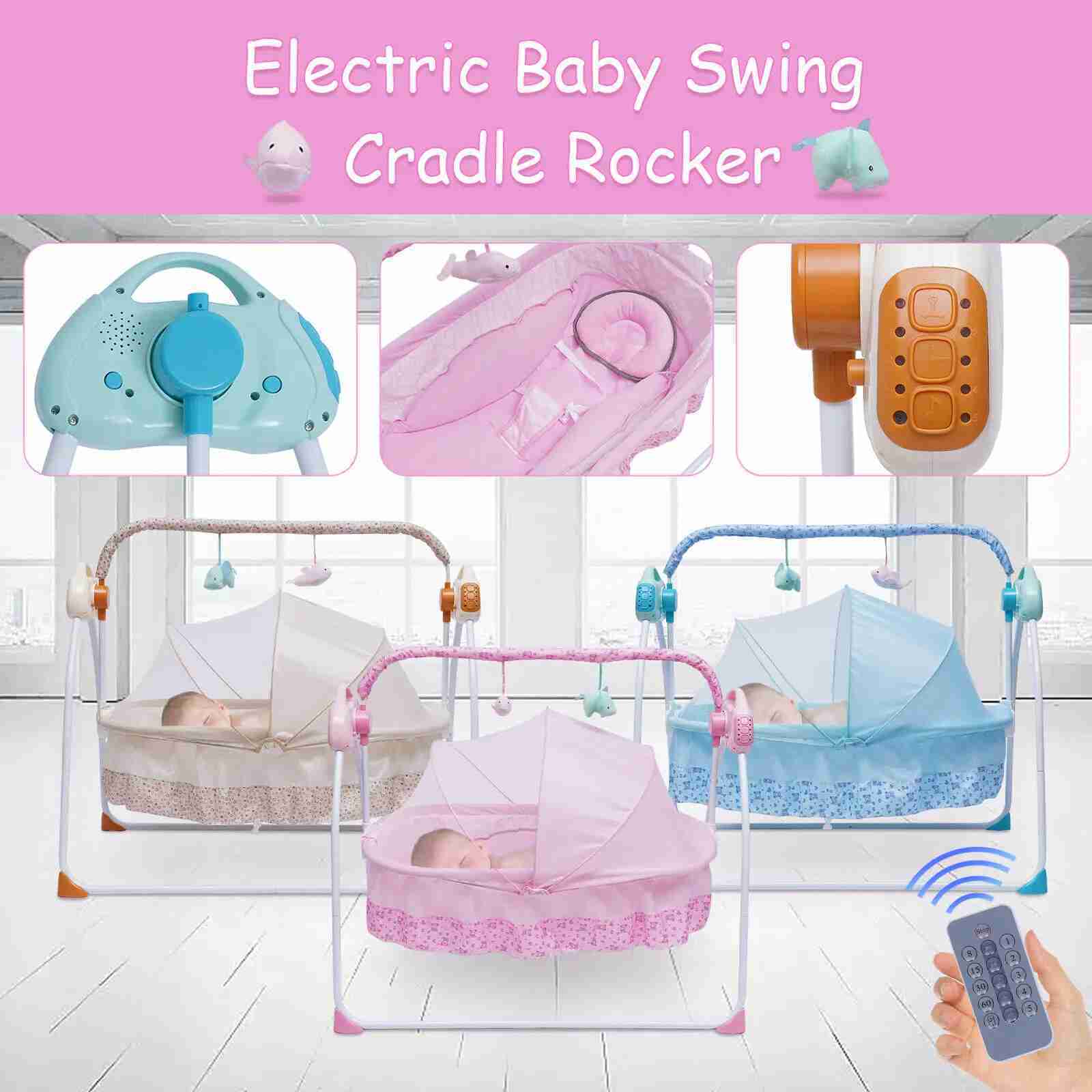 Baby Cribs 3 Colors Bluetooth Electric Auto Swing Bed Baby Cradle Safe Crib Infant Rocker W/ MP3 Music Soothing Artifact Bassinet WX