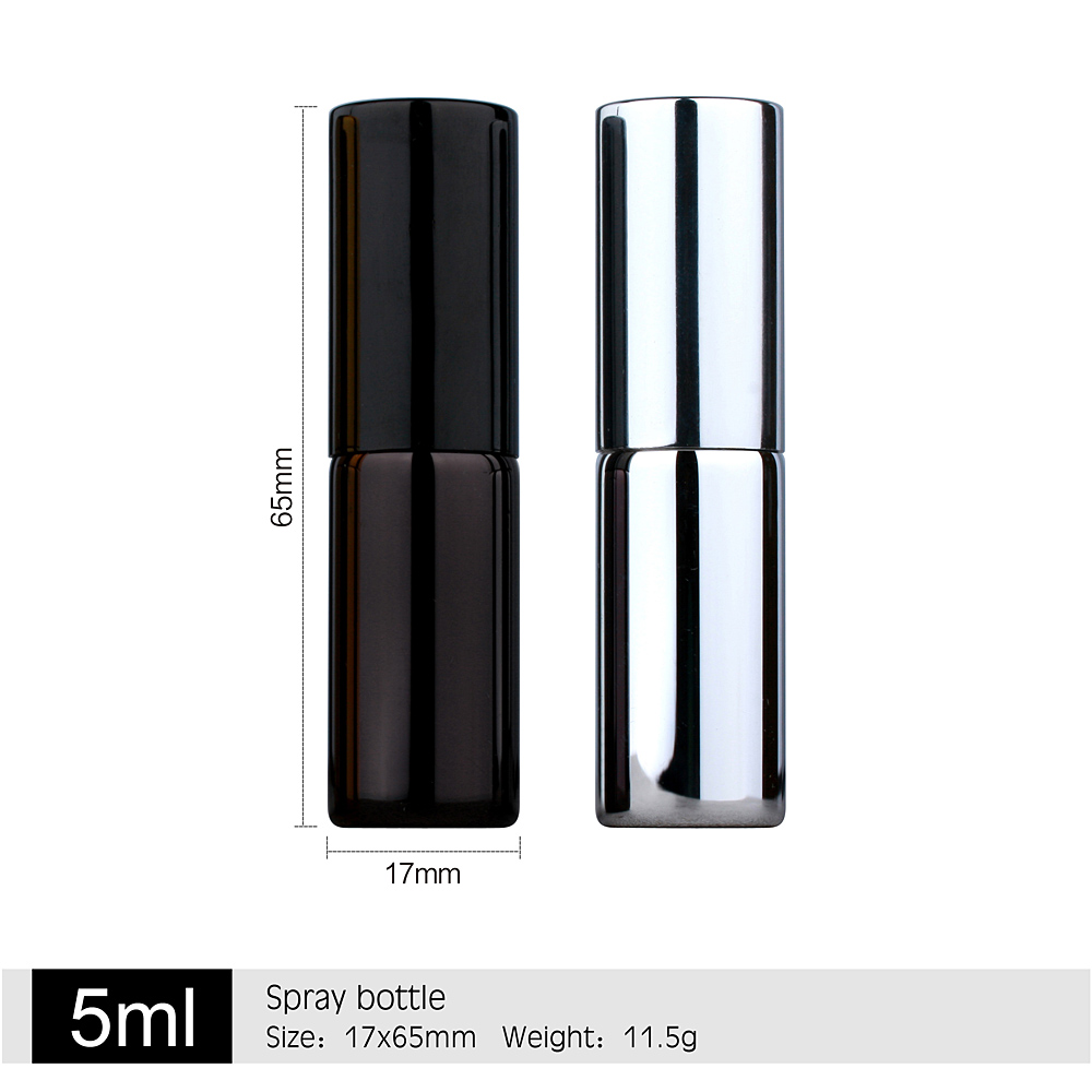50Pcs/lot 5ML Mini Spray Bottle Black Gold Silver Refillable Glass Perfume Bottle Portable Cosmetic Sample Vial