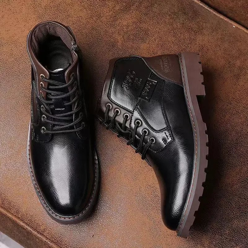 Mens Ankle Boots Genuine Leather High Top Mens Shoes Outdoor Casual Shoes Fashion Mens Ankle Boots Winter Men 240629
