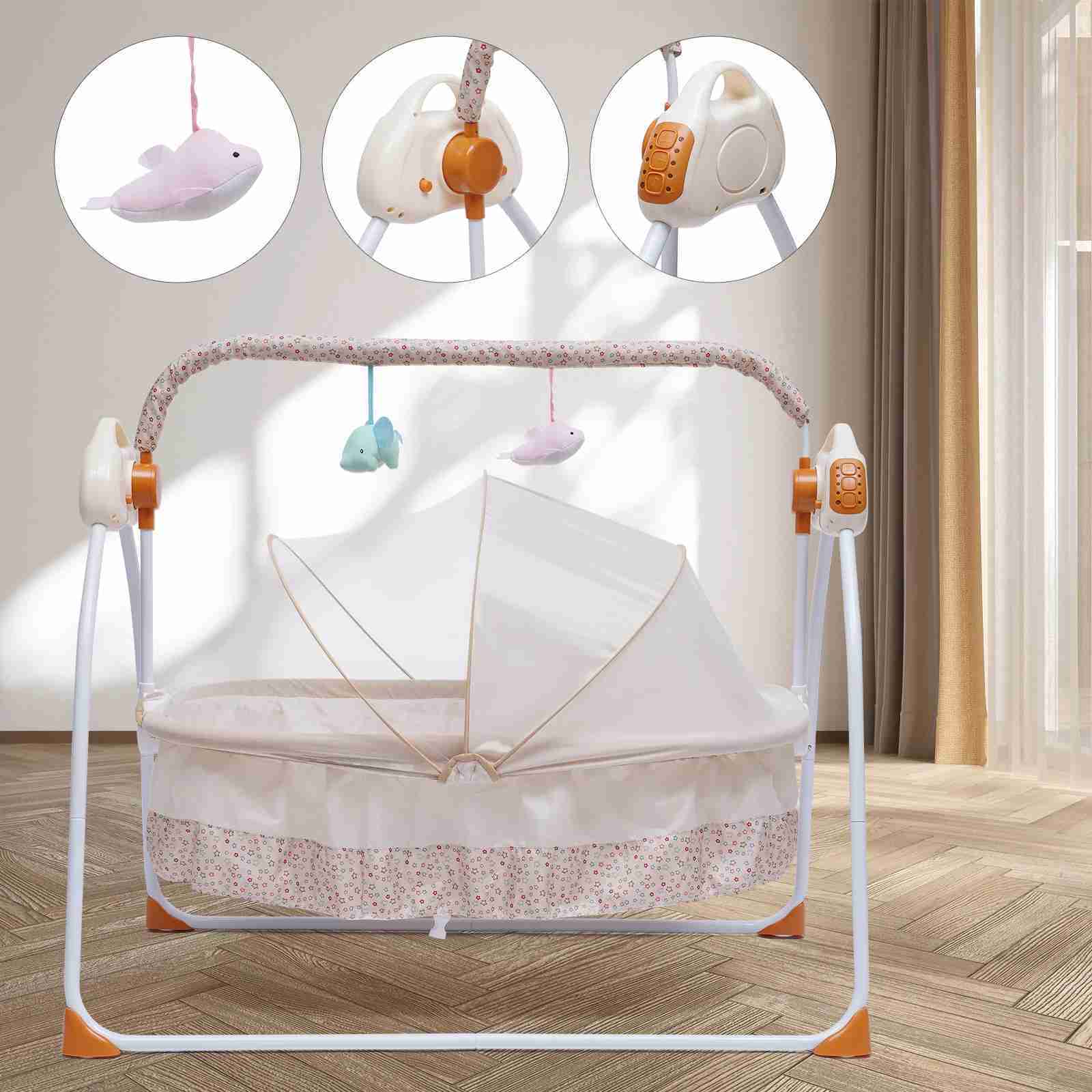 Baby Cribs 3 Colors Bluetooth Electric Auto Swing Bed Baby Cradle Safe Crib Infant Rocker W/ MP3 Music Soothing Artifact Bassinet WX