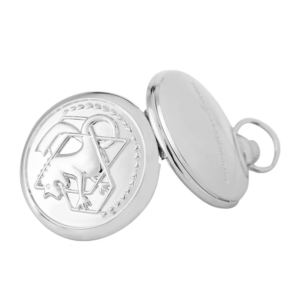 Japanese Anime Fullmetal Alchemist Quartz Pocket Watch Pouch Box Set with Necklace Chains Present for Men Women Kids 240626