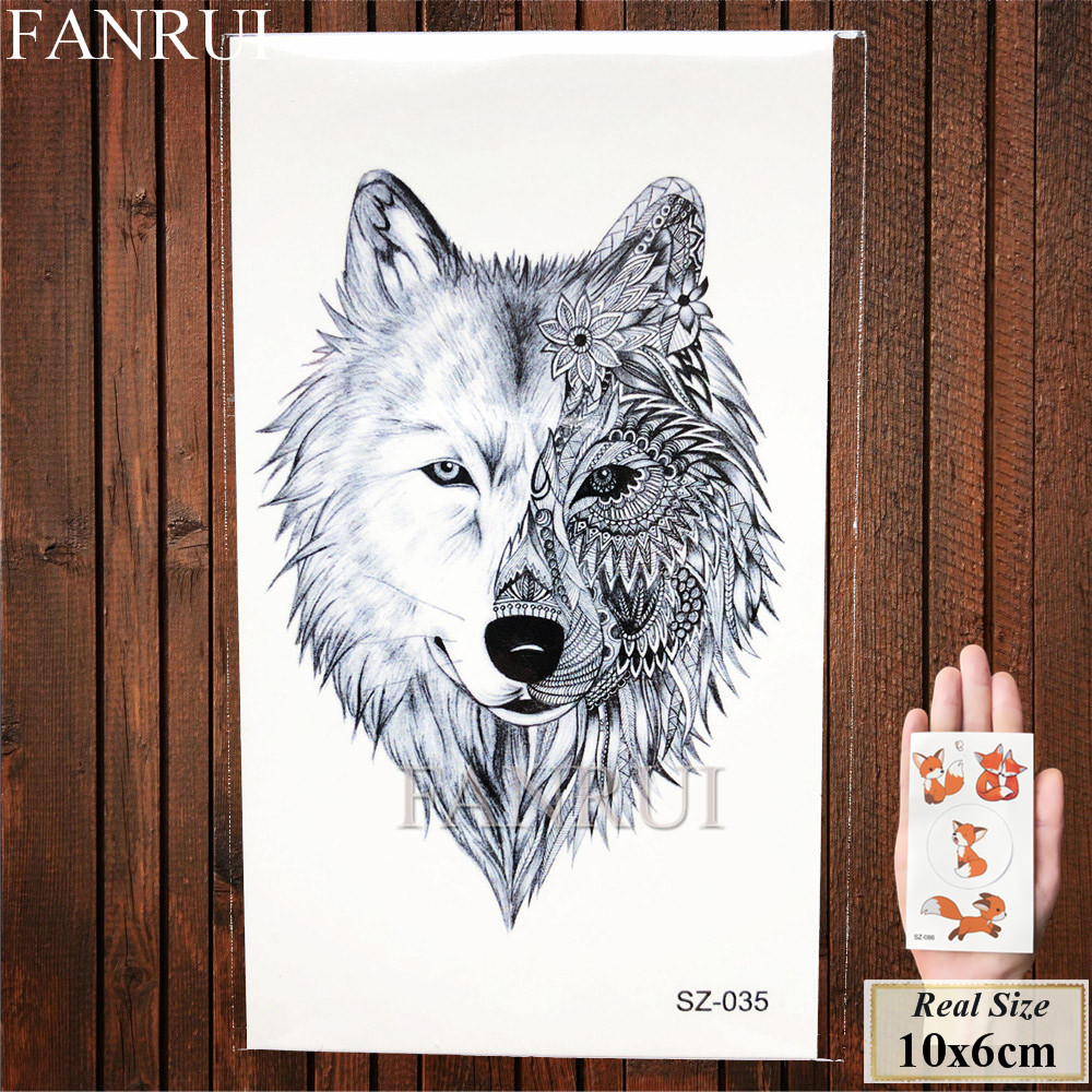 Temporary Tattoo Watercolor Women Lotus Fake Tattoo Stickers Men Black Sketch Forest Wolf Water Transfer DIY Tatoos Rose Flower