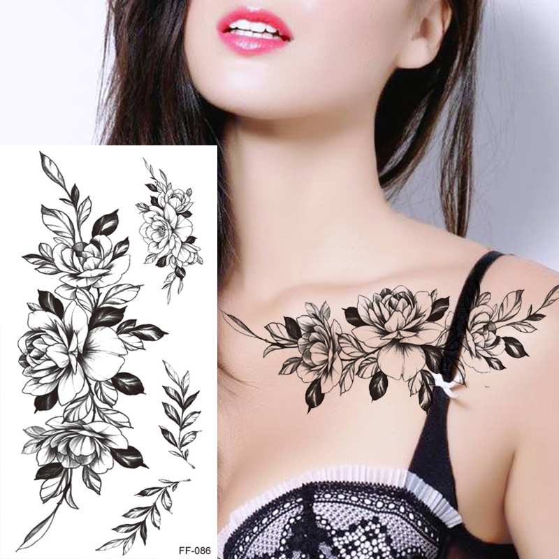 100 Sheets Wholesales Beauty Body Arm Temporary Tattoos Flash Art Black Flower Rose Women Sleeve Waterproof Fake Tatoo Sticker