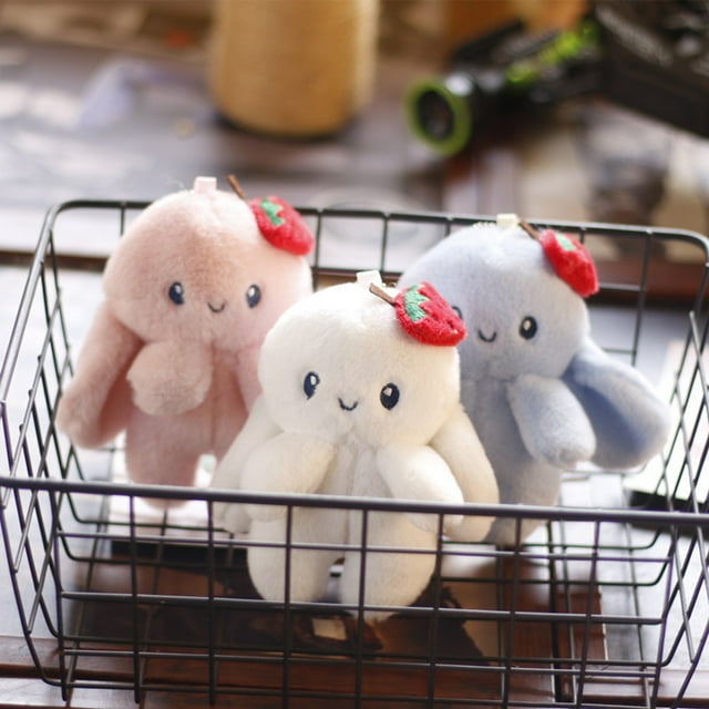 Easter Rabbit Bunny Fur Doll Key Chain for Kids Girls Women Bag Charms Plush Pom Pom Key Ring Toy Cellphone Car Pendant