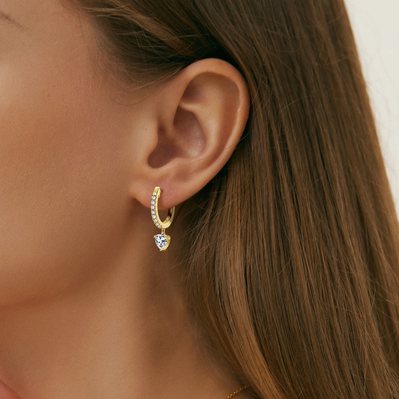 100% 925 Sterling Silver 0.5ct Heart Shaped Moissanite Dangle Hoop Earrings for Women Wedding Party Birthday Lovely Gift Jewelry