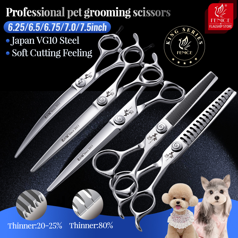 Fenice JPVG10 Steel 6.25/6.5//7/7.25/ Inch Dog Cutting Beauty Pet Dogs Grooming Scissors Straight Curved Thinner Chunker Shears