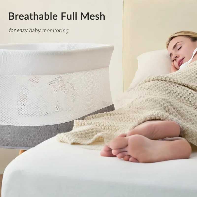 Baby Cribs Rocking Bassinet for Baby 3 Speeds Smart Motion Detection Electric Bedside Sleeper with 8 Soothing Music Auto Bedside Crib fo WX