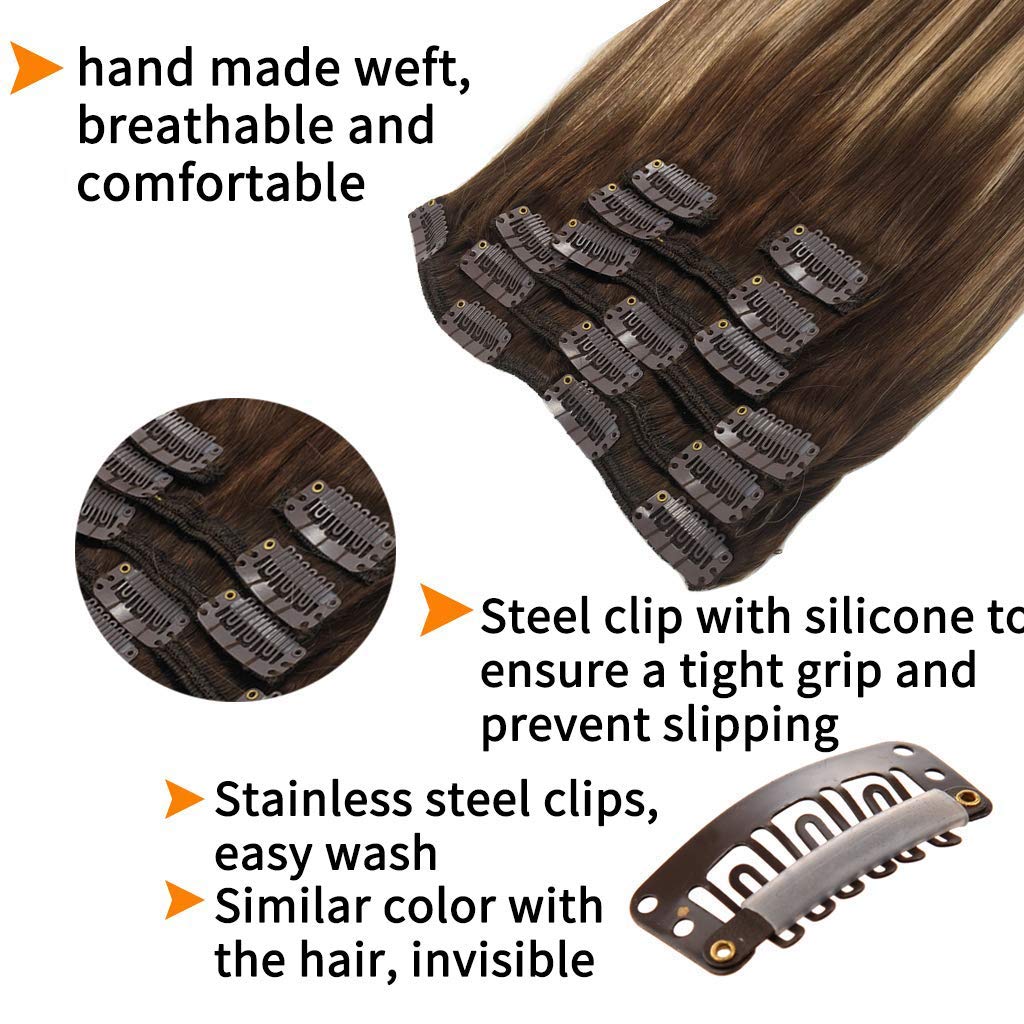 Remy Clip in Hair Extensions Invisible Straight Ombre Golden Blonde Natural Hair Human Extensions With Clips 14-24inch 120G