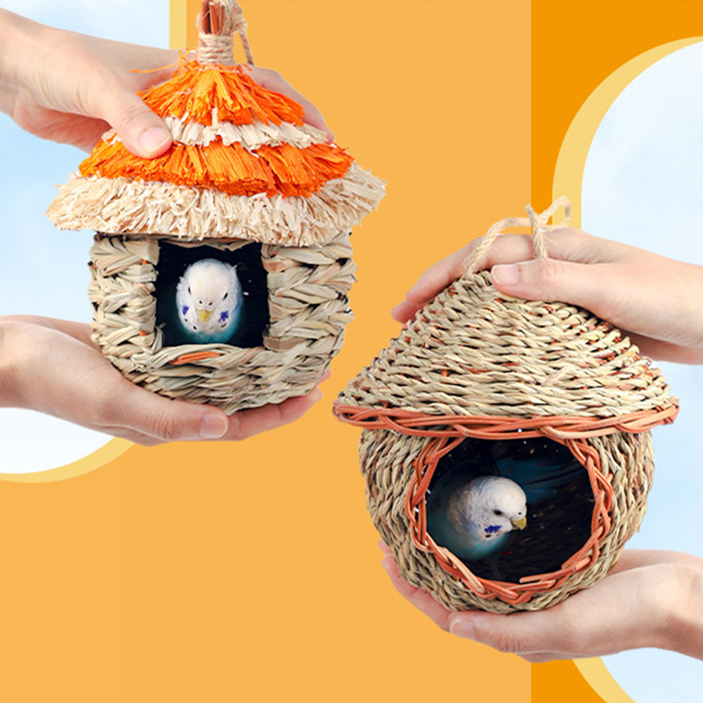 Grass Handwoven Bird House, Hand-Woven Grass Hatching Bird Hut For Canary, Parakeet, Cockatiel, Lovebird Hanging Birdhouse