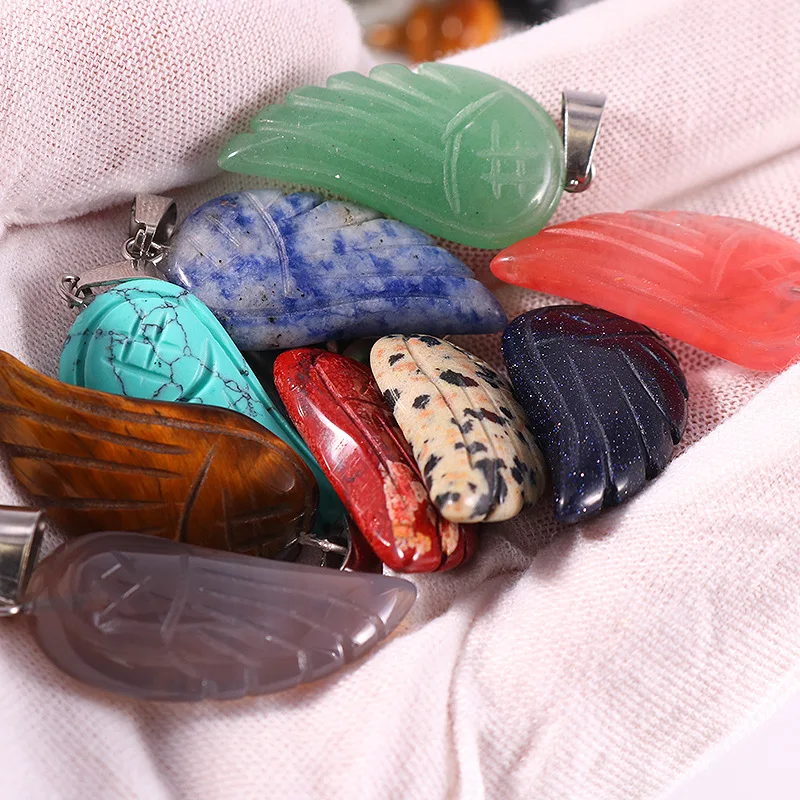 1pc Angel Wings Carved Natural Crystals 30x15mm Stones Charm Spiritual Gemstones for Necklace Pendant Healing Quartz Mineral S30