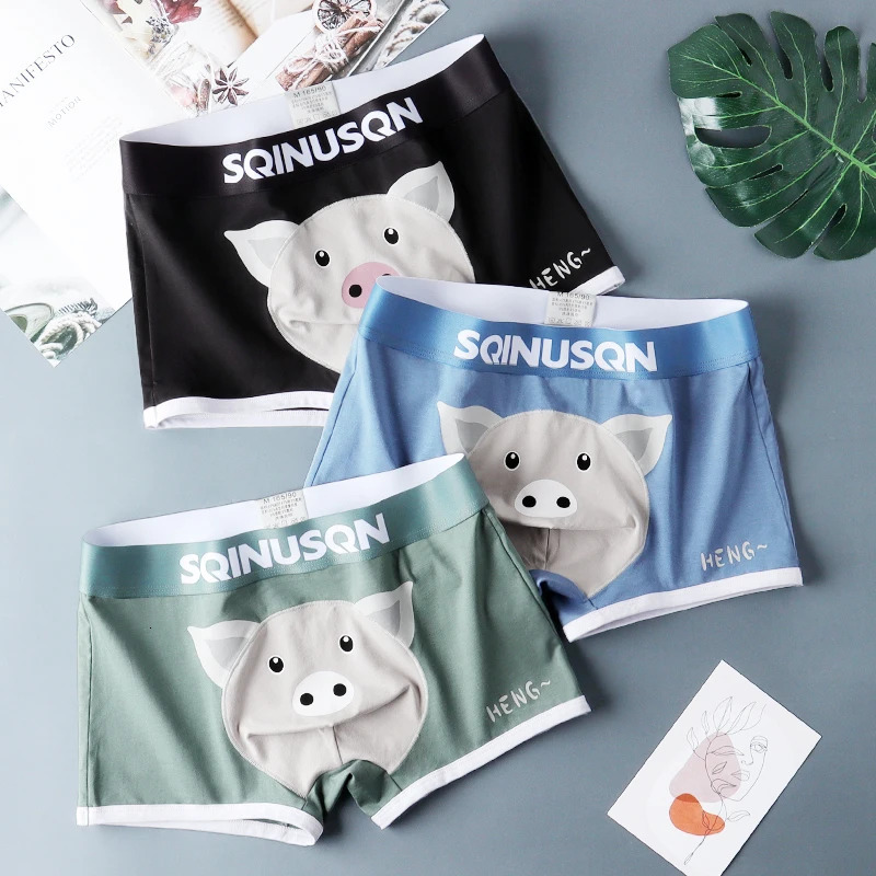 SQINUSQN mens boxer panties Breathable underwear cute little pig ComfortableMen Underpants size M4XL 240627