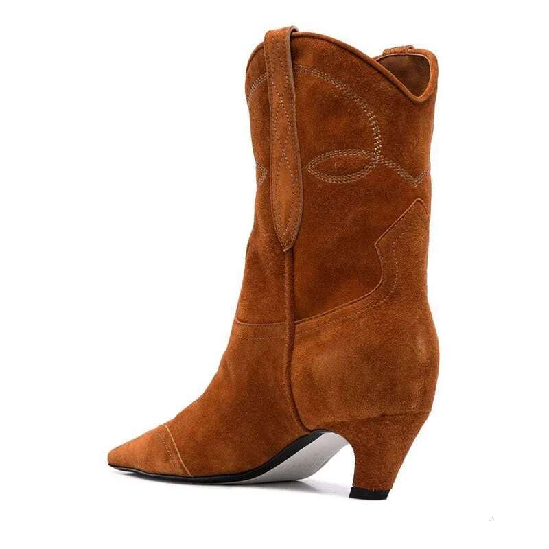 New Black Autumn Winter Square Toe Low Heel Ankle Women Fashion Embroidered Brown Suede Short Boots Size 34-43 Woman Shoes