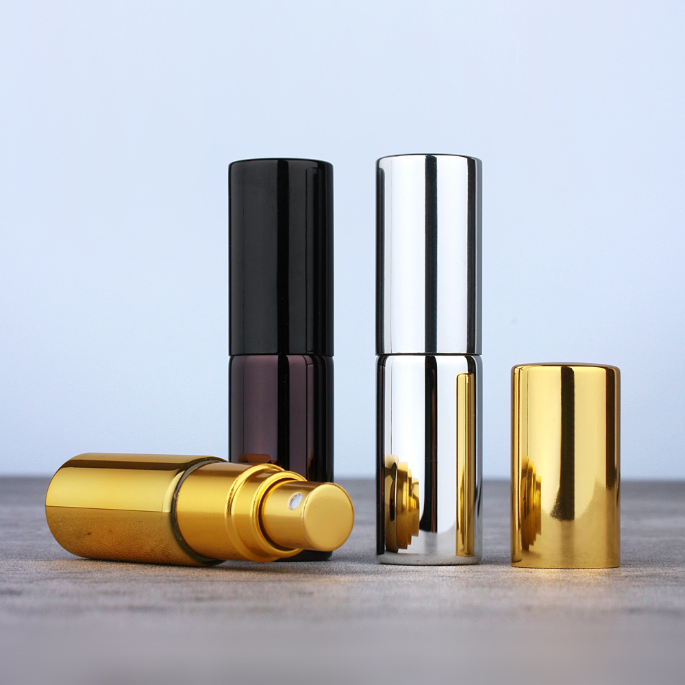 50Pcs/lot 5ML Mini Spray Bottle Black Gold Silver Refillable Glass Perfume Bottle Portable Cosmetic Sample Vial