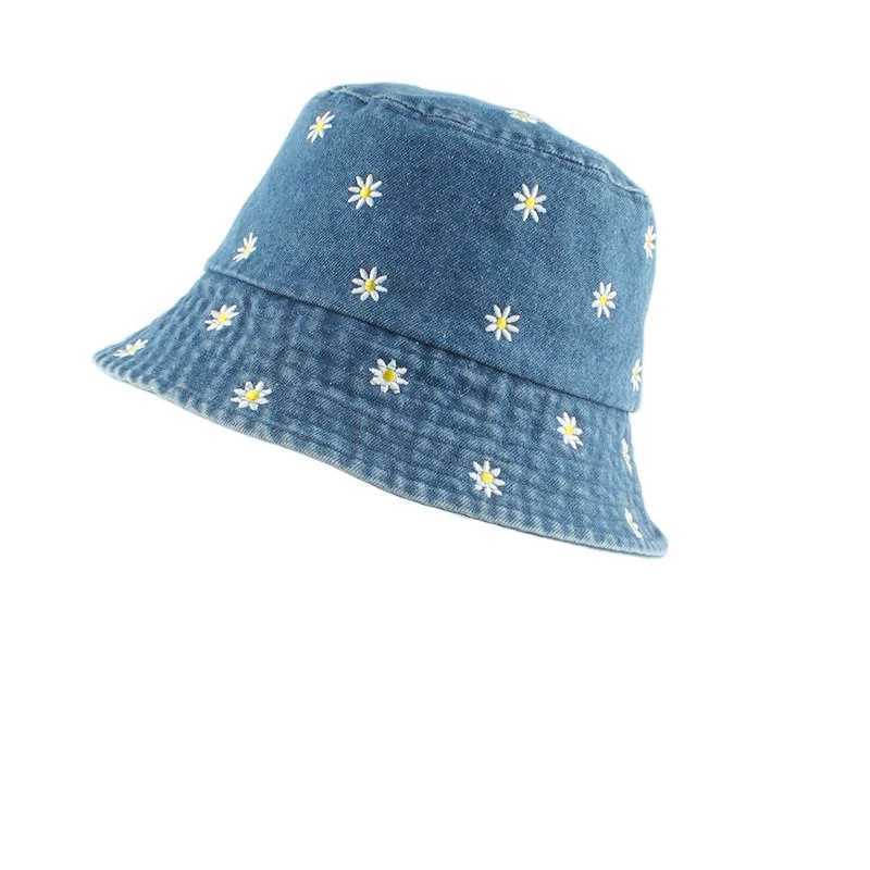 Wide Brim Hats Bucket Hats Vintage Washed Denim Bucket Hat Flower Embroidery Foldable Fishing Fisherman Hat Outdoor Travel Beach Sun Hats For Women Me