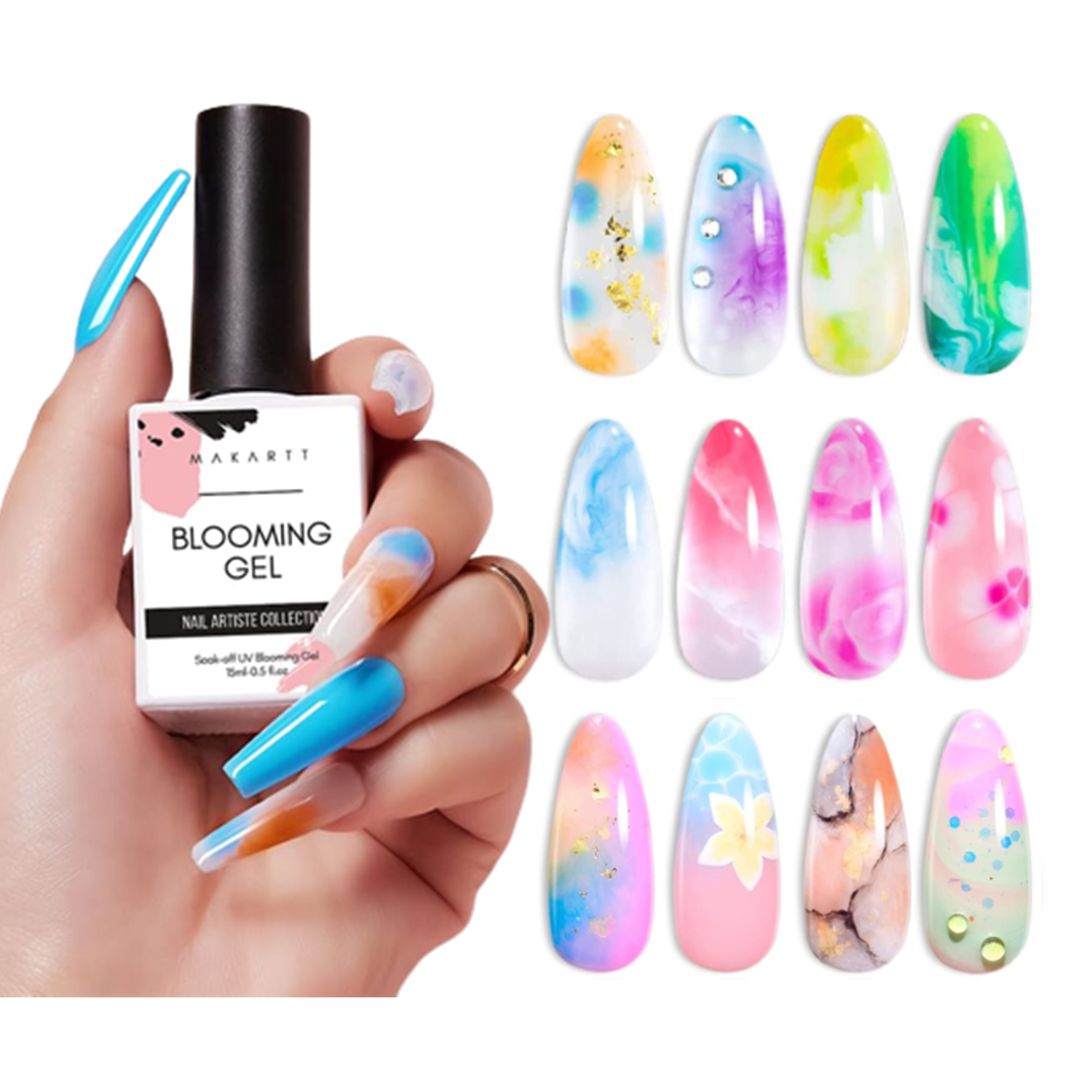 Makartt Clear Blooming Gel, 15ml Soak Off Nail Lamp Gel Nail Polish Glossy Finish Long Lasting for Home Nail DIY Manicure