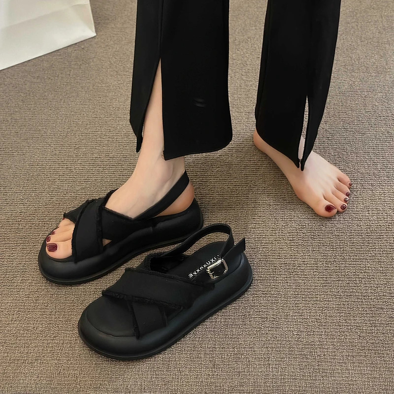 Gladiator Sandals Summers Denim Womens Fashion Elegant Thick Bottom Shoes Ladies Outdoor Open Toe Beach Sandalias