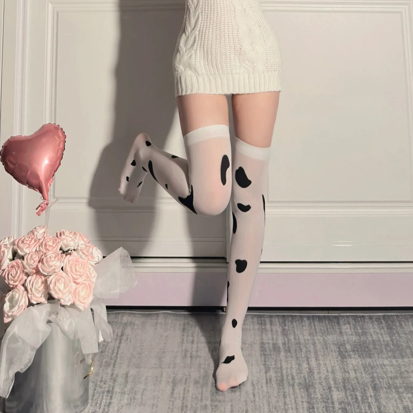 White Long Stockings Thin Knee Length Stockings Cosplay Cows Stockings Sexy Sex Toys Erotic Lingerie Adult Goods Stockings 240627