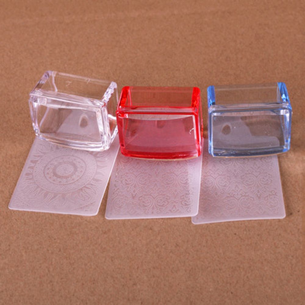 Crystal Silicone Head Jelly Nail Art Stamper Scraper Set Polish Transfer Template Kits Manicure Scraper Rectangle Nail Stamper