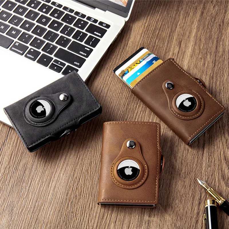 Money Clips Airtag Mens Wallet New Metal Aluminum Box Case Rfid Anti-theft Swipe Credit Card Holder Genuine Leather Short Zipper Coin PurseL246