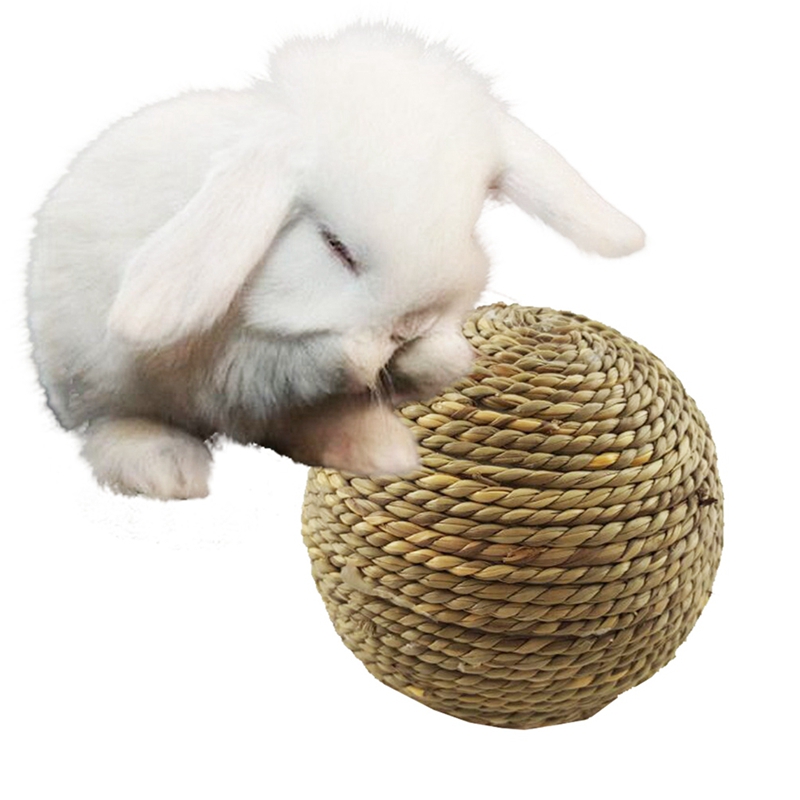 4pcs Chewing Braided Ball Guinea Pig Rabbit Hamster Small Animal Play Pet Interactive Chew Toy Natural Grass Ball Toys Supplies