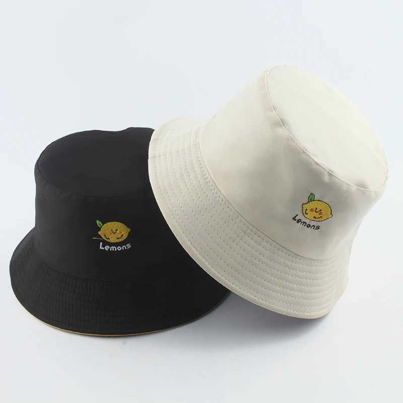 Wide Brim Hats Bucket Hats Panama Bucket Hats Women Men Summer Sun Hat Lemon Pineapple ato Embroidered Fishing Hat Bob Hip Hop Caps