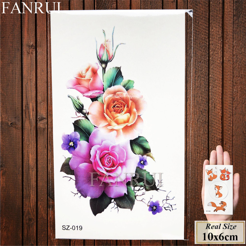 Temporary Tattoo Watercolor Women Lotus Fake Tattoo Stickers Men Black Sketch Forest Wolf Water Transfer DIY Tatoos Rose Flower