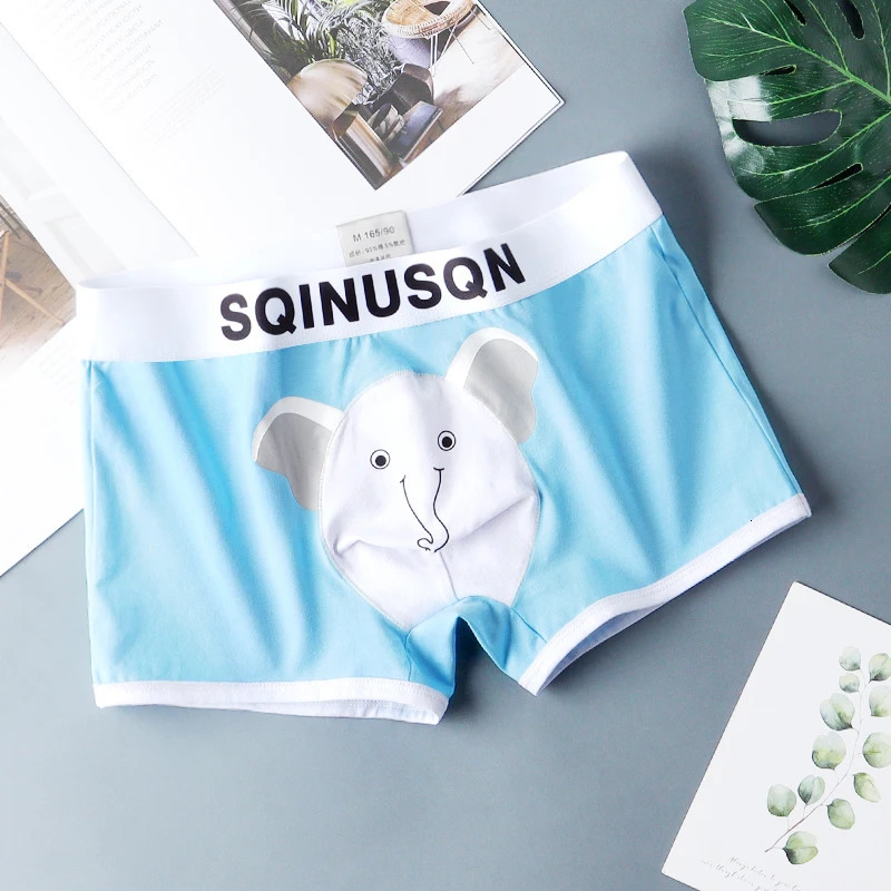 SQINUSQN mens boxer panties Breathable underwear cute little elephant Comfortable Men Underpants size M4XL 240627