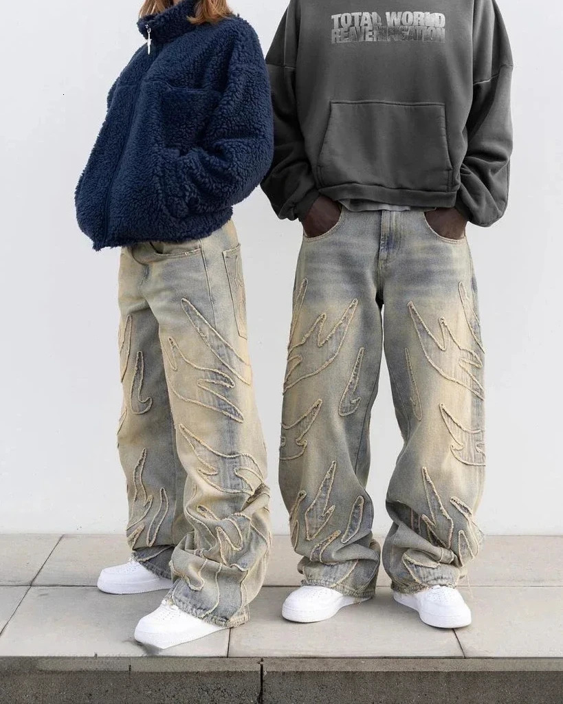 Selling Vintage Baggy Y2k Jeans Harajuku Embroidered Denim Ripped Raw Edge Trousers Men Women Hip Hop Punk Casual Pants 240619