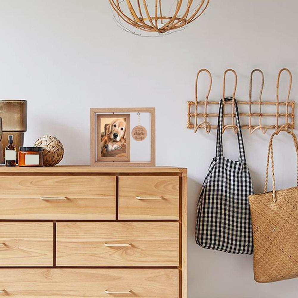 Pet Memorial Wooden Photo Frame Rotatable Double-sided No Longer by Side But Forever in My Heart 4x6-Inch Desktop Dog Cat Pic H260306