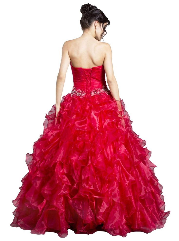 Pluffy Ruffles Red Organza Quinceanera Dresses With Short Jacket Puff Sleeves Embroidery Beaded Floor length Prom Party Gowns Sweet 16 Dress Celebrity