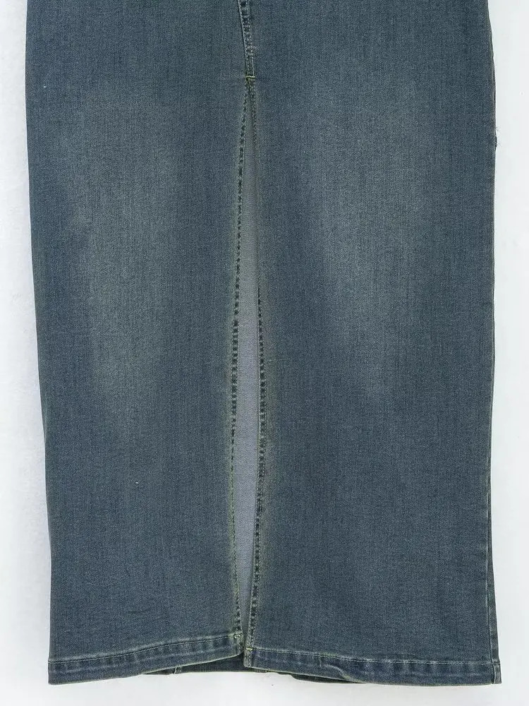 TRAF Blue Denim Dress Woman Winter Long Dresses for Women Going Out Casual Maxi Dress Women Long Sleeve Slit Female Dress 240629