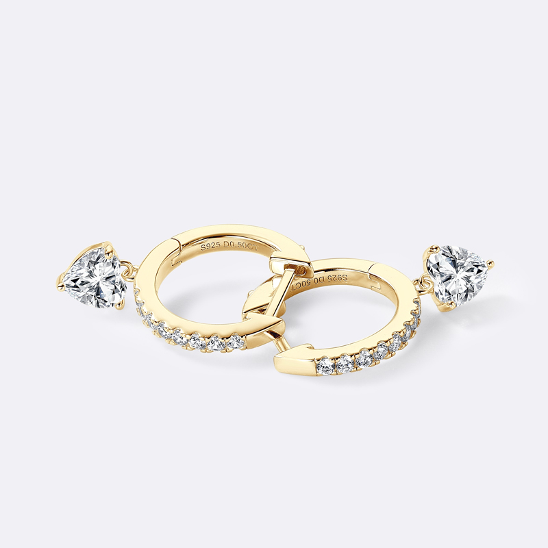 100% 925 Sterling Silver 0.5ct Heart Shaped Moissanite Dangle Hoop Earrings for Women Wedding Party Birthday Lovely Gift Jewelry
