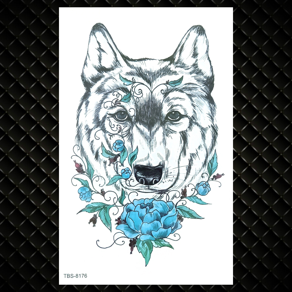 Dreamcatcher Henna Wolf Temporary Tattoos For Men Women Triangle Watercolor Coyote Tattoo Body Art Arm Chest Sketch Fake Tattoos