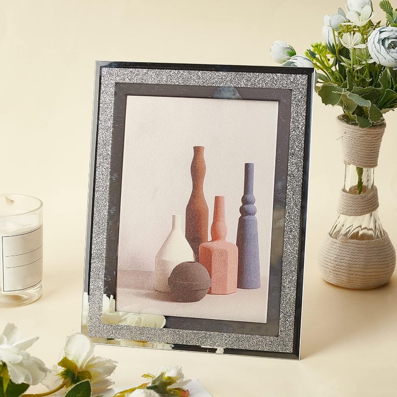 1pcs Glass Picture Glitter Silver Bling Crystal Poster Crushed Diamond Photo Frame Moulding 9 Inch Wide H260306