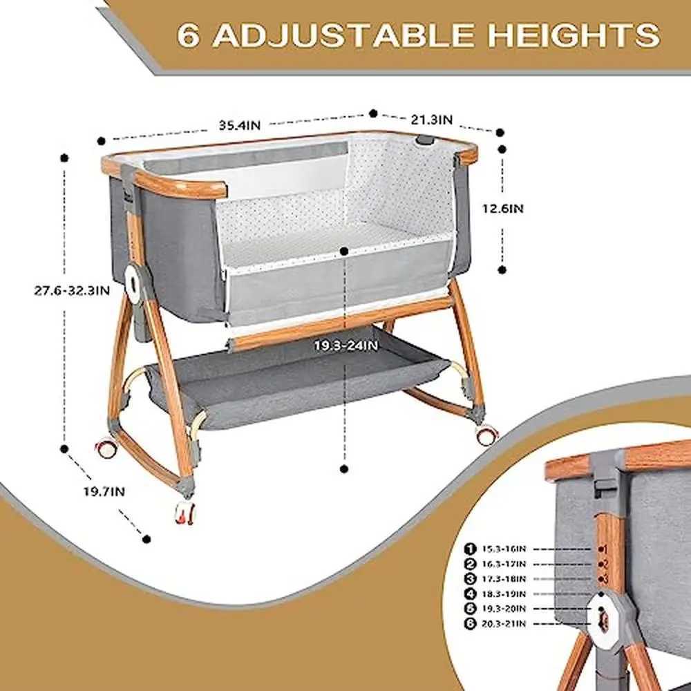 Baby Cribs Bedside Bassinet Baby Sleeper Crib with Wheels Storage Basket Mosquito Nets Aviation Aluminum Alloy Frame Adjustable Height Easy WX