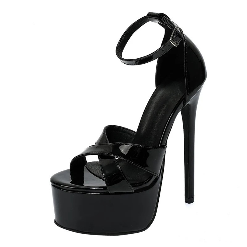 Party Womens Sexy Liyke Black Nightclub Stripper Extreme High Heels Platform Sandal Fashion Open Toe Buckle Strap Shoes Size 42