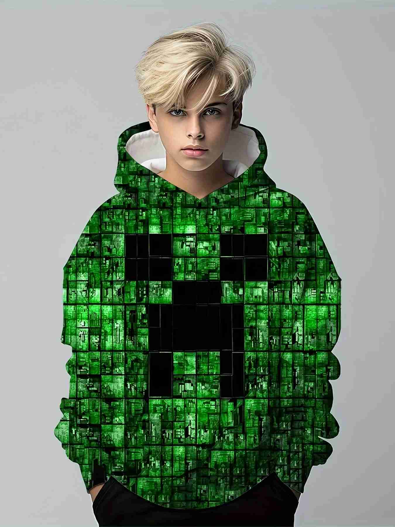 Hoodies Sweatshirts Boys And Girls 3d Print Trendy Hoodie Kids Cool Hip Hop Street Sports Casual Tops Stylish Building Blocks Graphic Tops Clothing WX6.4