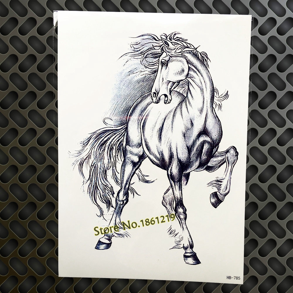 Black Horse Sketch Temporary Tattoo Stickers Women Men Body Art Arm Legs Fake Tatoo 21*15CM Large Transfer Flash Drawing Tattoos