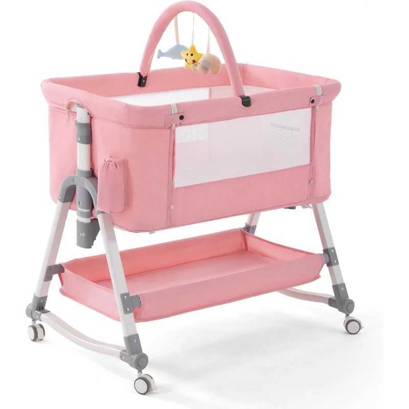 Baby Cribs Jaoul 4 in 1 Baby Bassinet Bedside Sleeper Baby Crib Adjustable Cosleeper for Baby Easy Folding Portable Baby Bed Rocking Bass WX