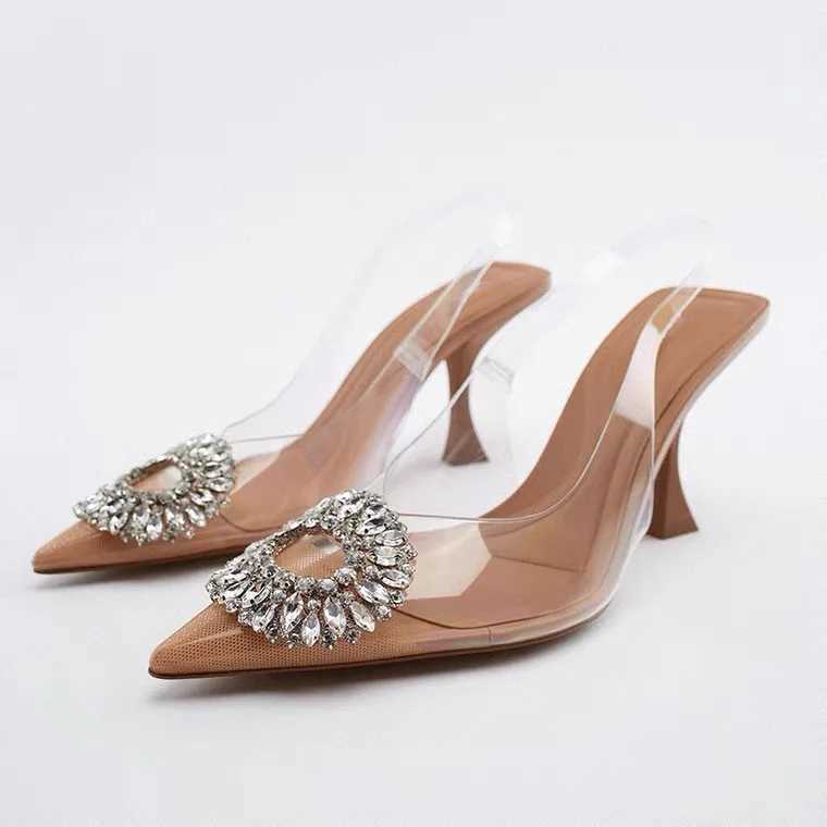 Sandals brand high heels Rhinestone fashion sandals 2023 summer transparent womens shoes pump strap+42 size XW6.5