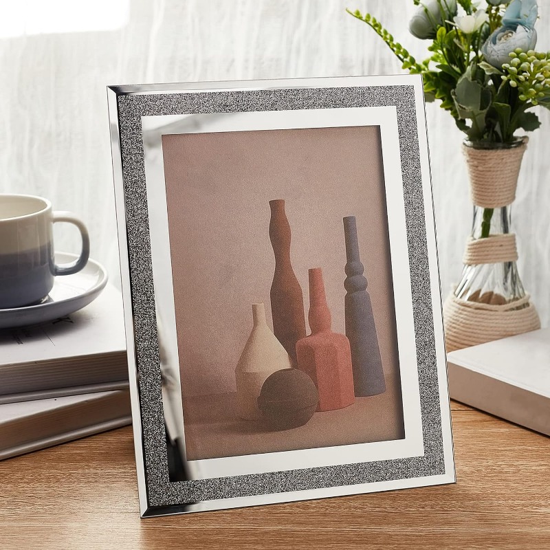 1pcs Glass Picture Glitter Silver Bling Crystal Poster Crushed Diamond Photo Frame Moulding 9 Inch Wide H260306