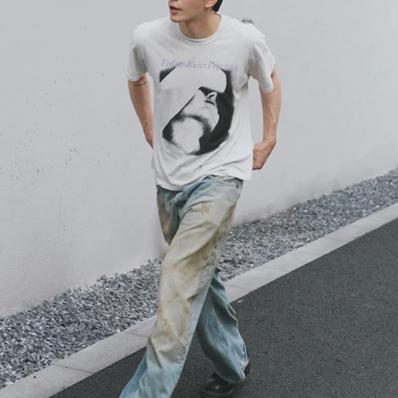 Heavy Fabric Pattern Print T-Shirt Men Women White T Shirts