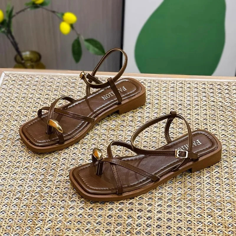 Heeled Sandals Shoes Womens Black Beach Summer Girls Low Comfort Sports Casual Solid 240629