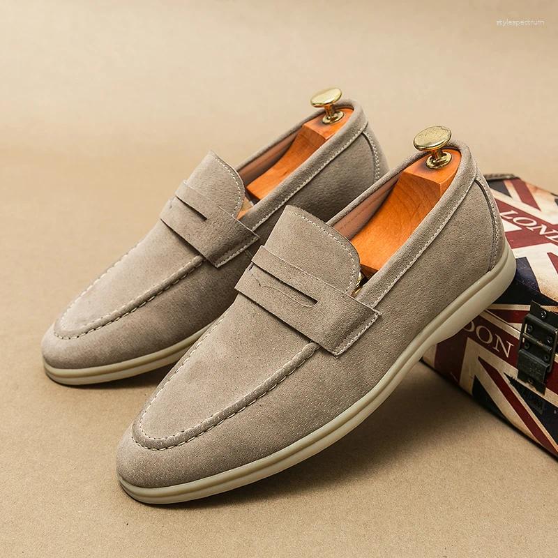Casual Shoes Slip-On Low Heel Nubuc Loafers Suede Leather Comfortable Soft Sole Mens Classic Retro Moccasins