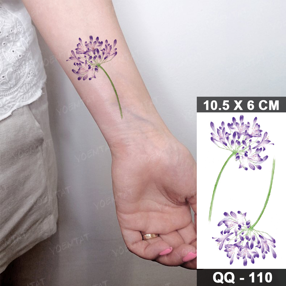Transfer Waterproof Temporary Tattoo Sticker Lavender Flower Purple Plant Flash Tatto Women Men Wrist Arm Body Art Fake Tato Kid