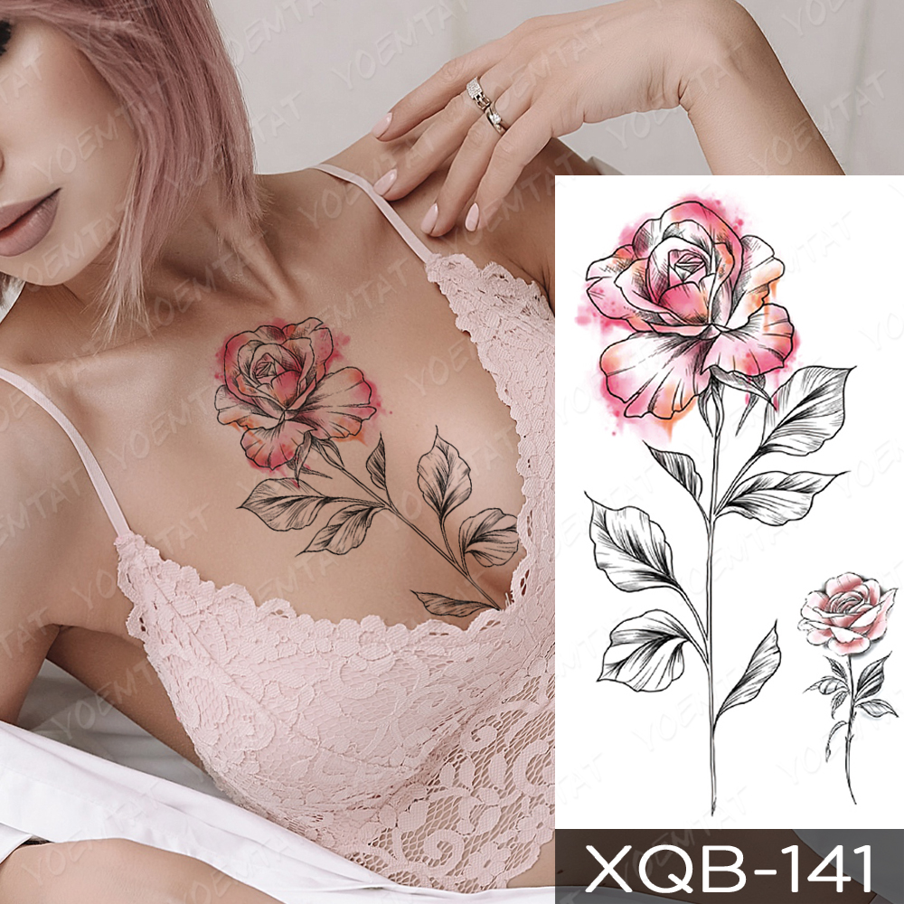 Waterproof Temporary Tattoo Sticker Line Rose Flowers Flash Tattoos Dreamcatcher Bird Lotus Body Art Arm Fake Sleeve Tatoo Women